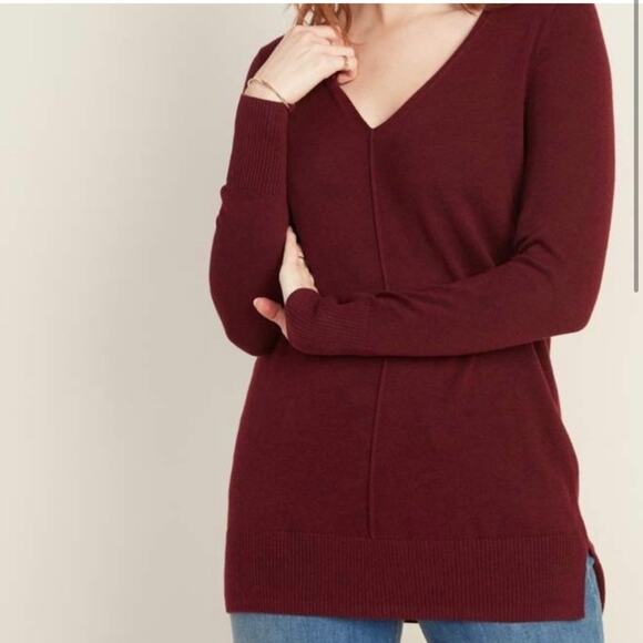 Old Navy V-Neck Tunic Sweater Marron Red Small - Picture 1 of 5